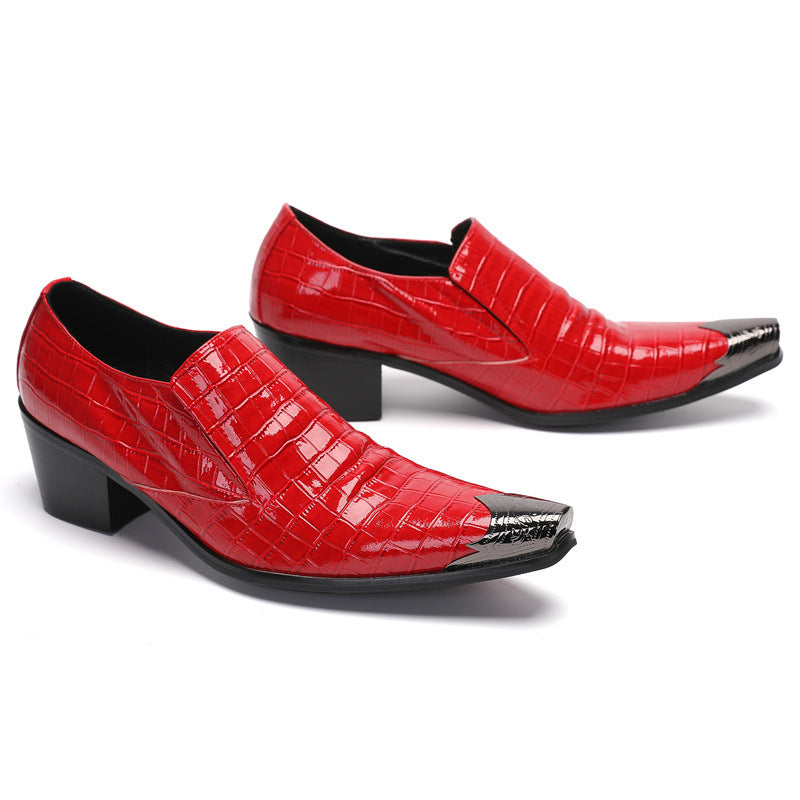 Men's summer breathable red leather shoes British business casual shoes Korean style pointed toe lazy slip-on men's shoes