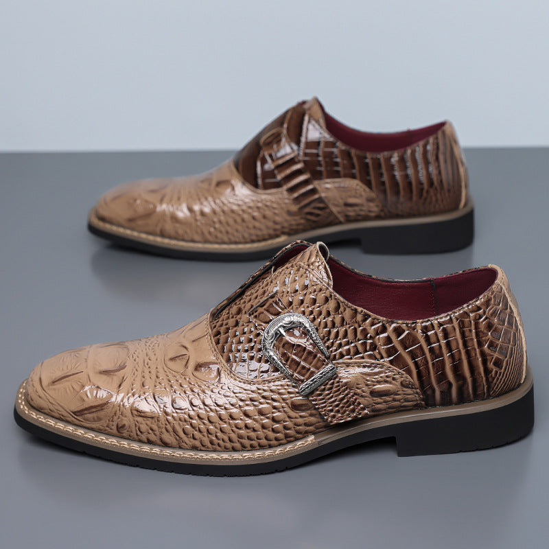 best-selling cross-border crocodile pattern buckle business leather shoes men's large size 4