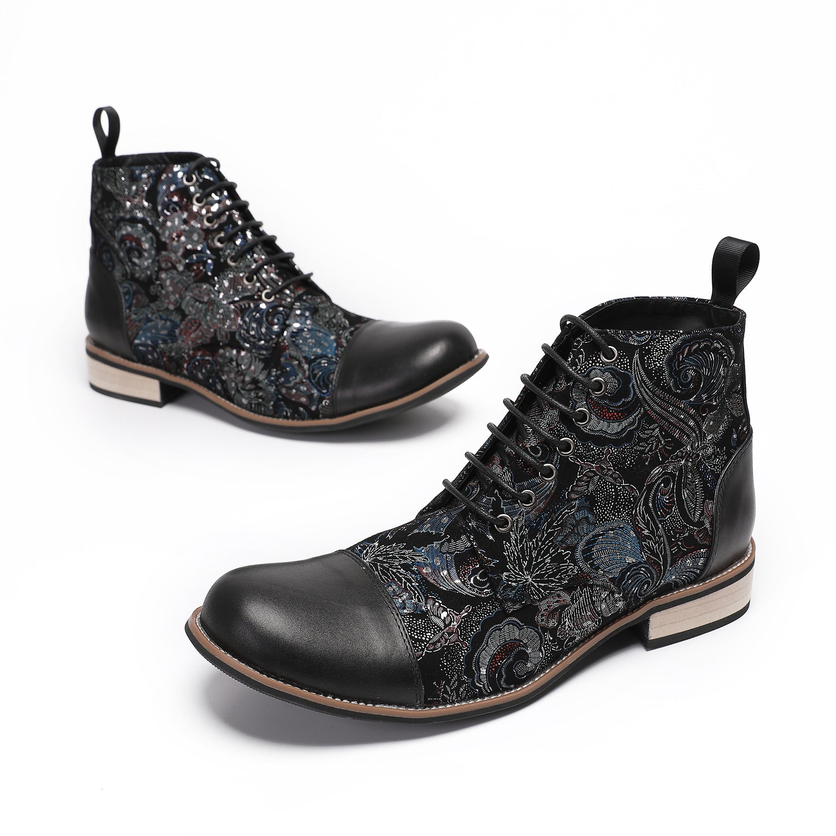 Men's Black Boots – Embroidered, Retro