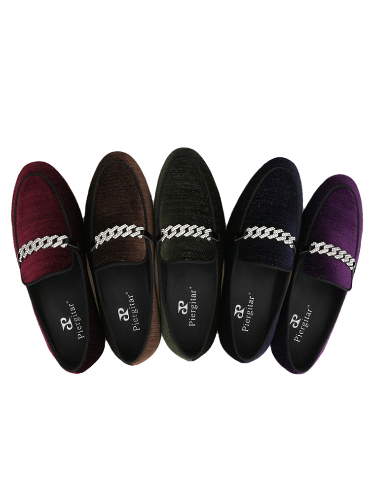 Summer six-color imported meteor shower velvet slip-on loafers for men, European and American style diamond buckle trendy yuppie shoes
