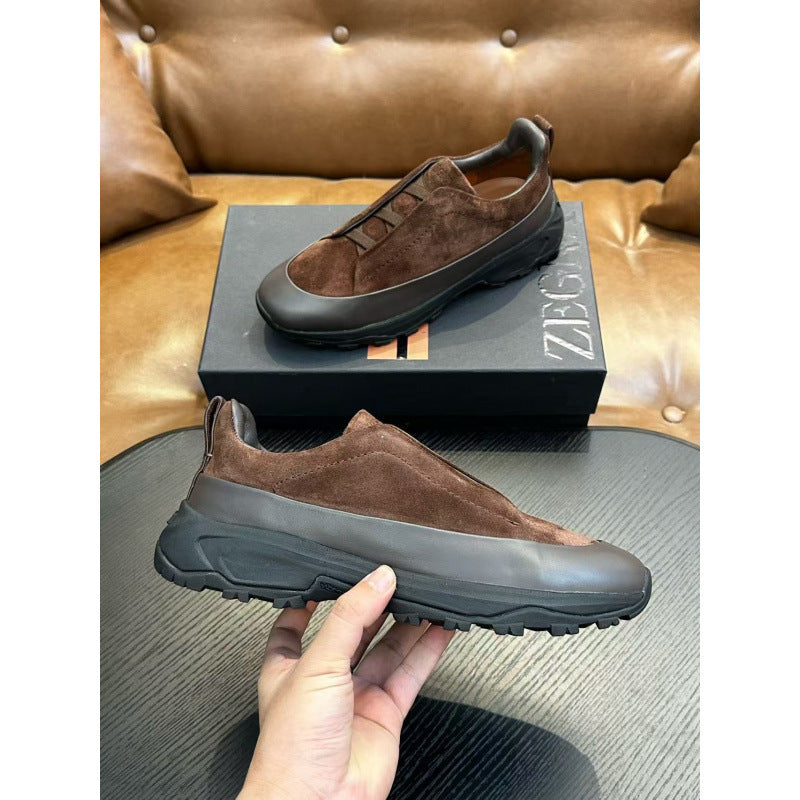 Cross-border zz men's suede casual shoes outdoor sports shoes cross elastic band thick sole light sole low ankle shoes men