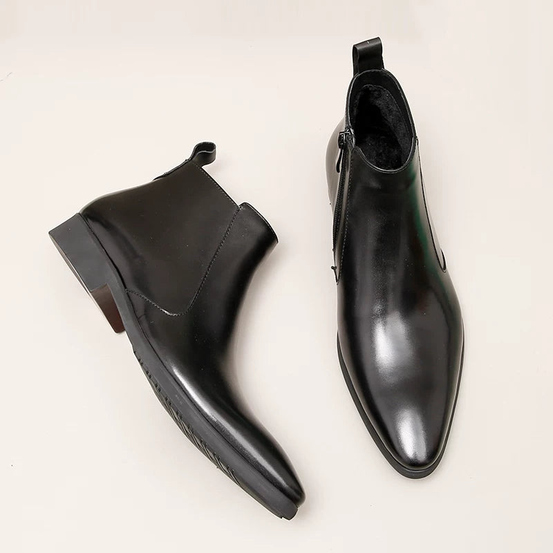 Men's Genuine Leather Martin Boots, Patent Leather, Pointed Toe