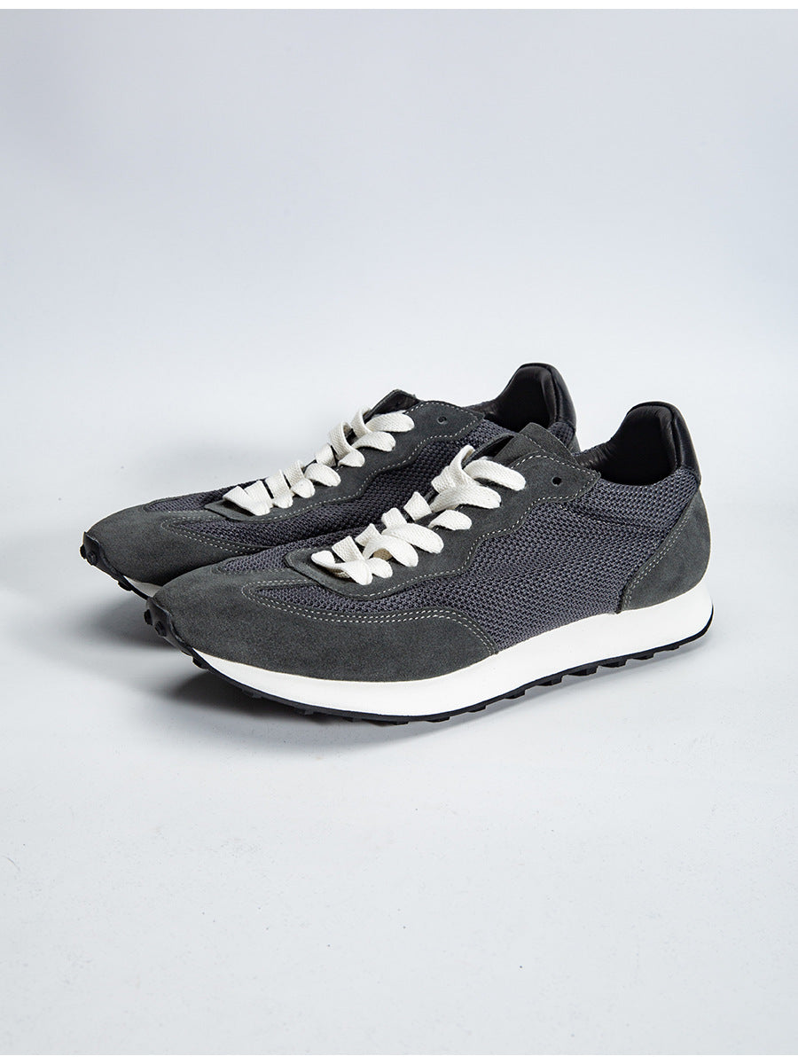 Gray feather argan shoes european station spring and summer new arrival soft breathable leather sports shoes handmade retrocasual board shoes