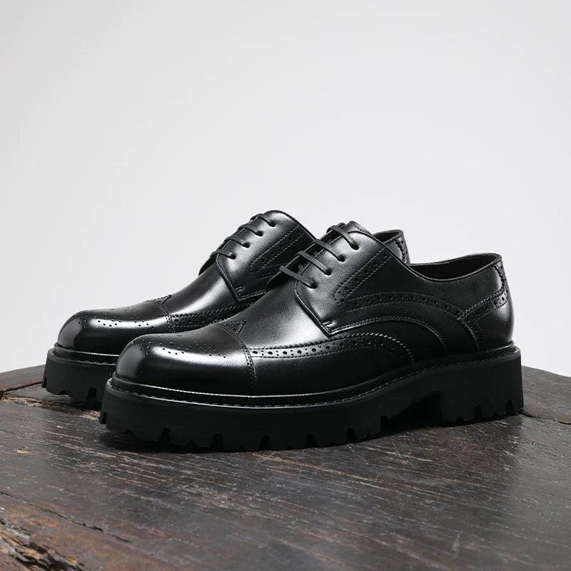 Men's Genuine Leather Derby Shoes, Height Increasing, Thick Sole