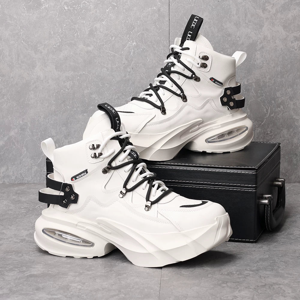 Men's White Martin Boots, Height Increasing, Thick Sole