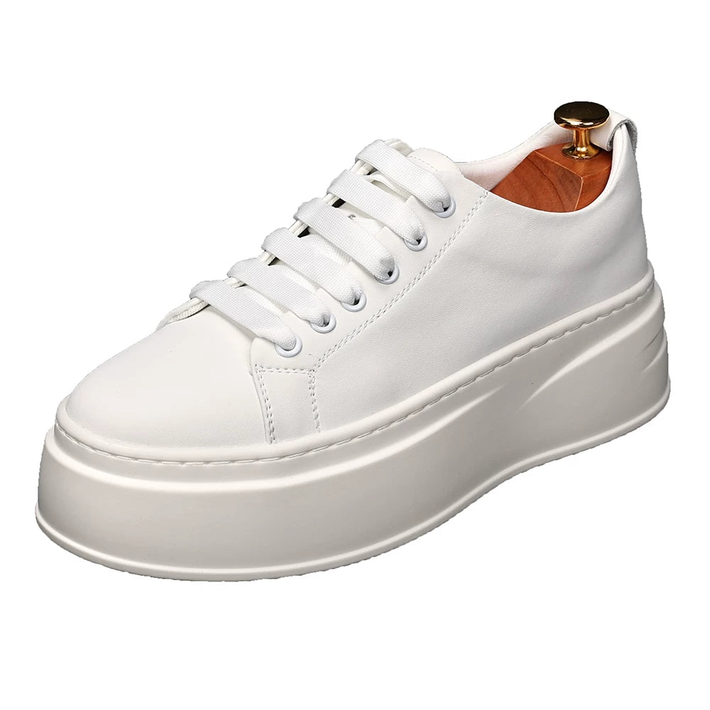 Men's White Skate Shoes, Height Increasing, Thick Sole