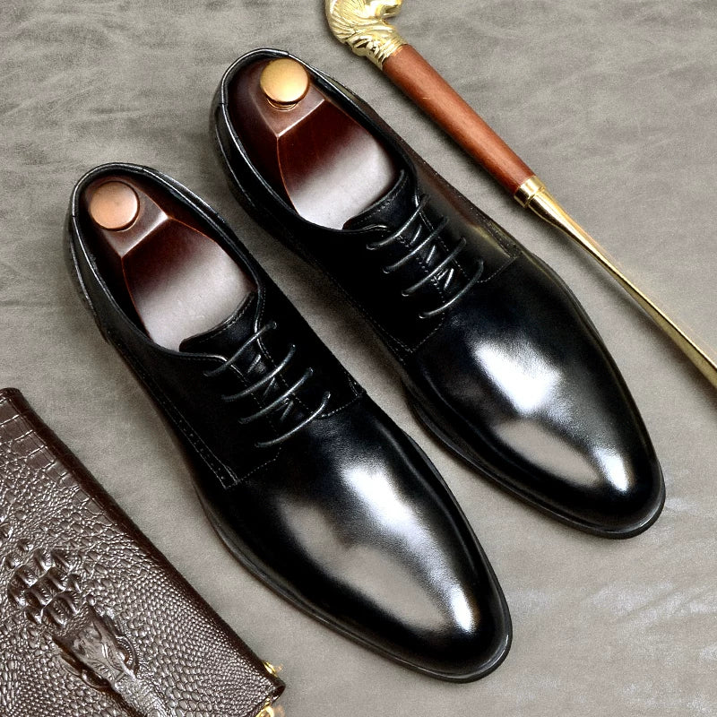 Men's Genuine Leather Derby Shoes, Pointed Toe, Business