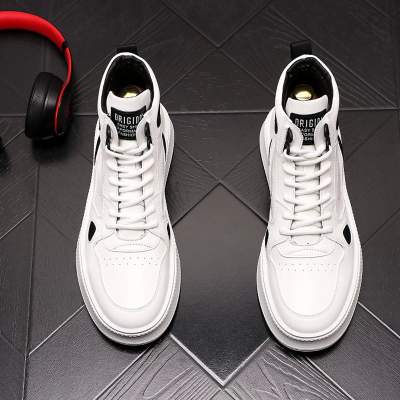 Men's Height-Increasing High-Top White Ankle Boots Casual New