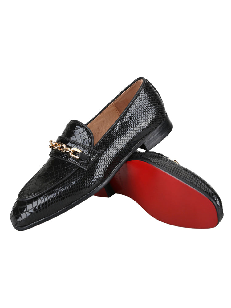 European and American style black crocodile pattern embossed first layer cowhide men's casual leather shoes metal buckle slip-on fashion shoes