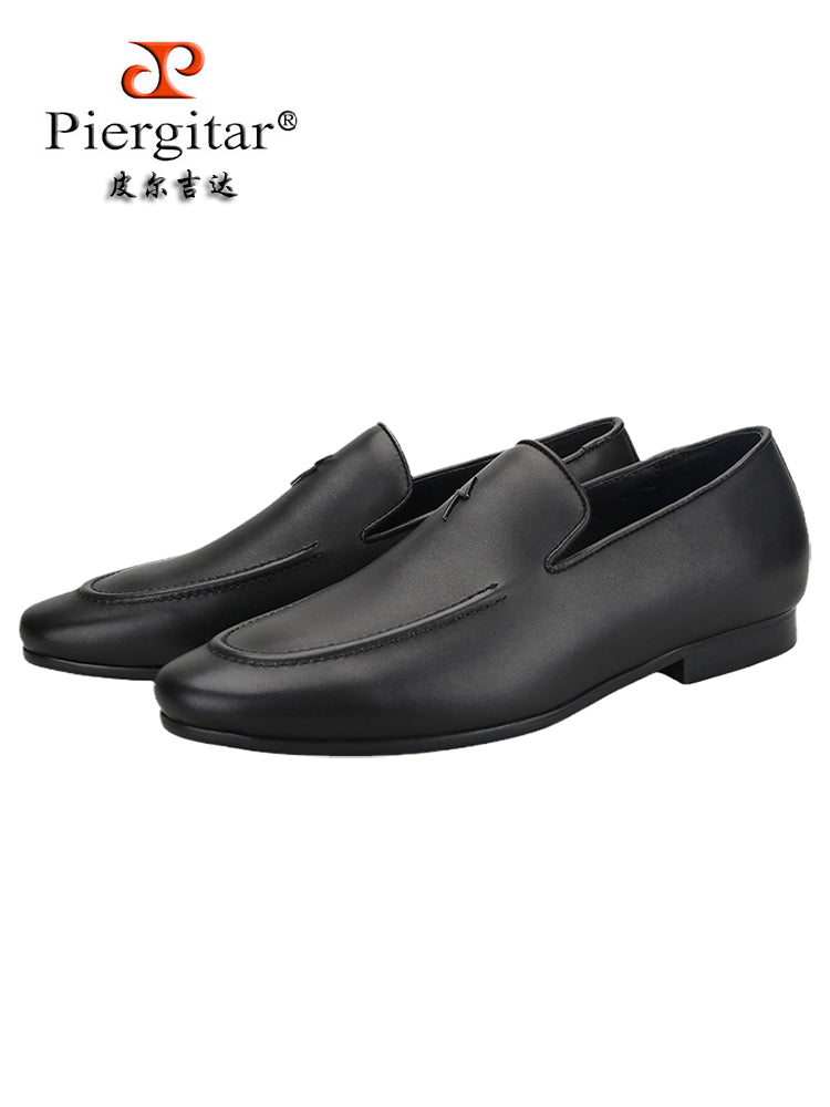 Exported to Europe and the United States black first layer vegetable tanned leather men's casual leather shoes big brand same style fastener set round toe smoking shoes