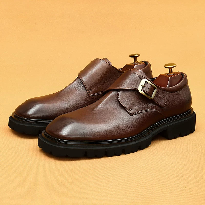 Men's Genuine Leather Leather Shoes, Height Increasing, Thick Sole