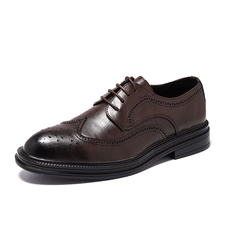 2023 men's black business formal leather shoes, men's thick-soled casual british style groom wedding