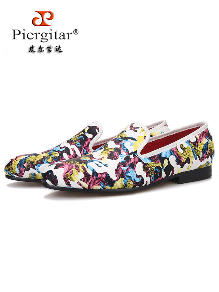 New men's hand-painted camouflage color-blocked loafers, trendy European and American set-foot smoking shoes, low-cut single shoes for men