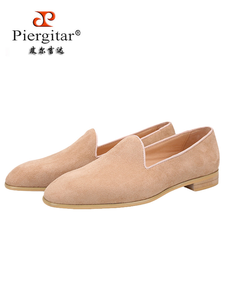 Summer style light khaki suede slip-on men's loafers British casual style suede loafers