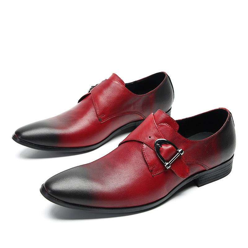 British pointed leather shoes for men, Korean version of business formal wear, red bright leather wedding shoes, trendy heightening casual men's shoes