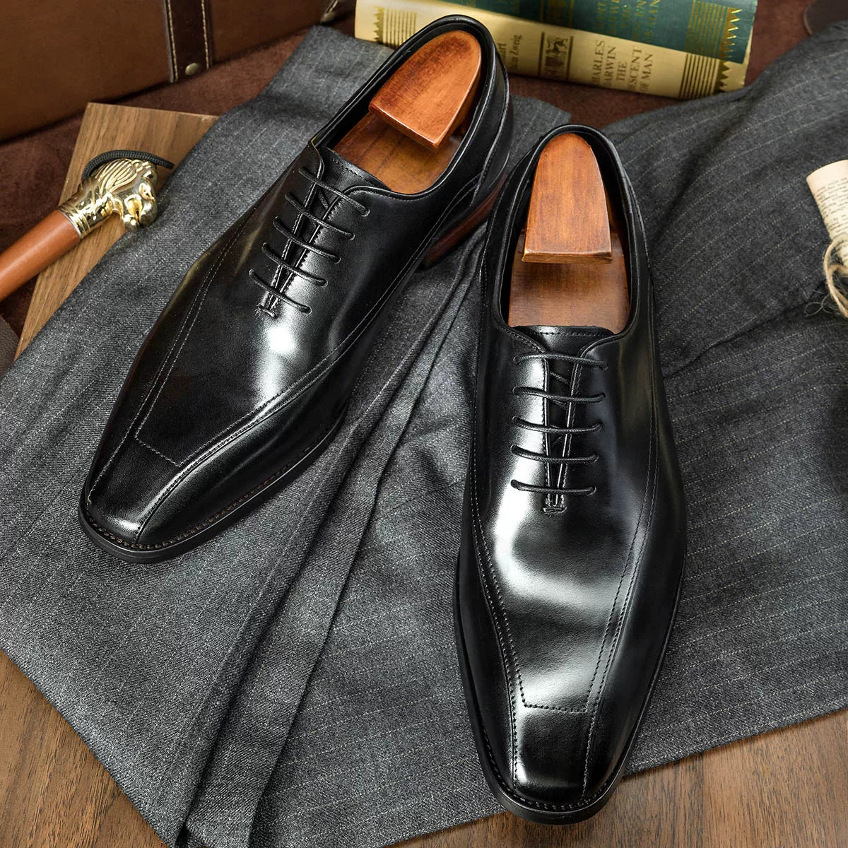 Men's Genuine Leather Oxford Shoes, Handmade, Pointed Toe