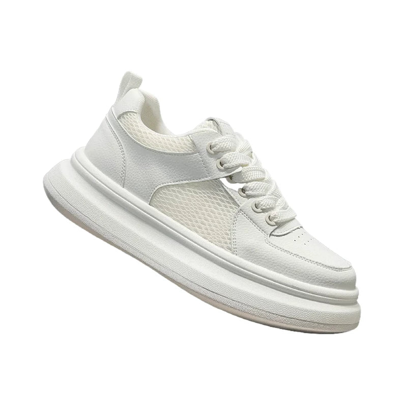 Men's Platform Breathable Mesh Low-Top Trendy White Sneakers