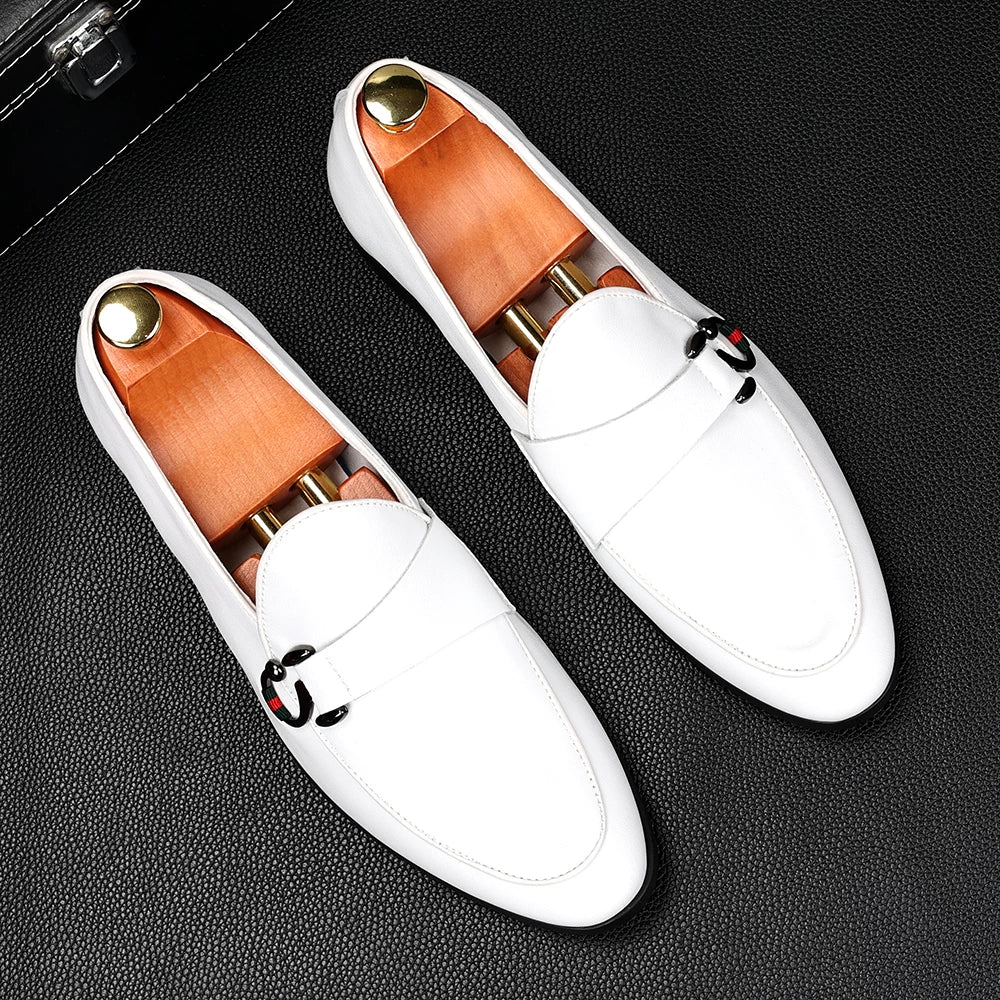 Men's White Loafers, Breathable, Pointed Toe