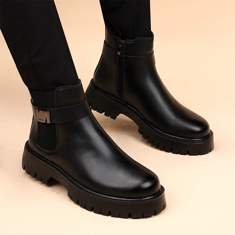 Men's Patent Leather Martin Boots, Height Increasing, Thick Sole