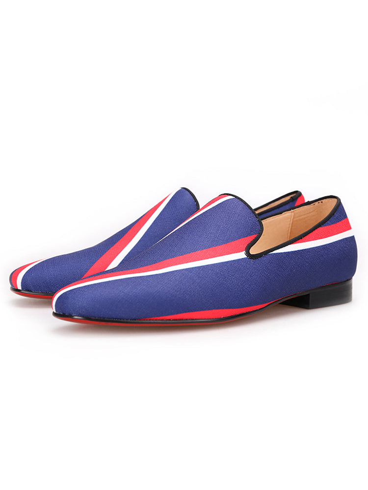 New handmade British style pigskin lining blue striped loafers European and American gentleman's banquet formal shoes for men