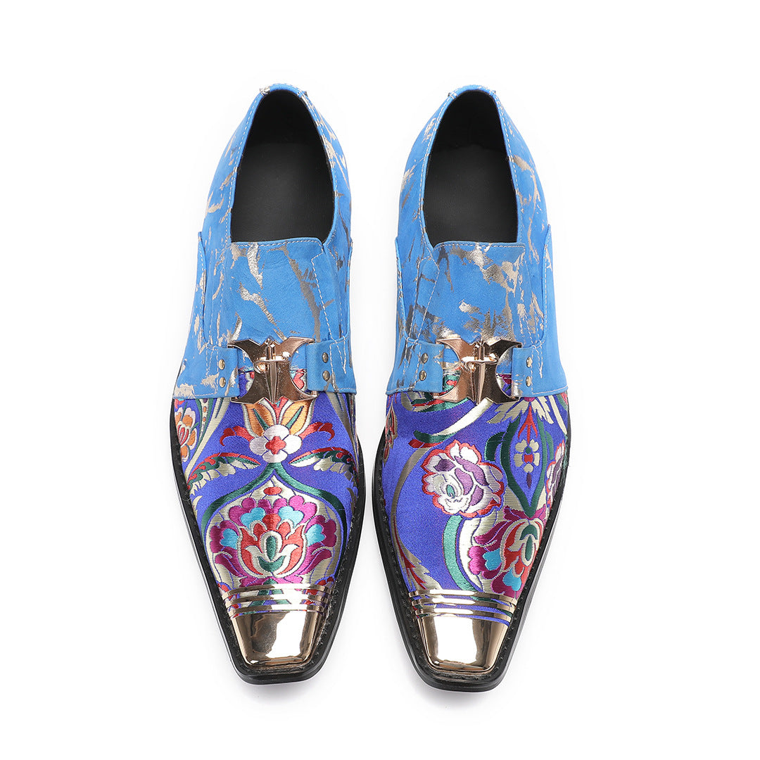 Tide brand Italian handmade rhinestone leather shoes men's summer casual foot cover a pedal cowhide hair stylist Doudou shoes tide