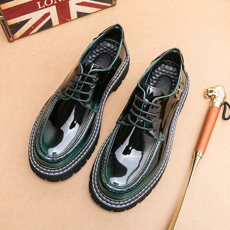 Cross-border mencasual glossy leather shoes men's round toe british patent leather men's shoes busin