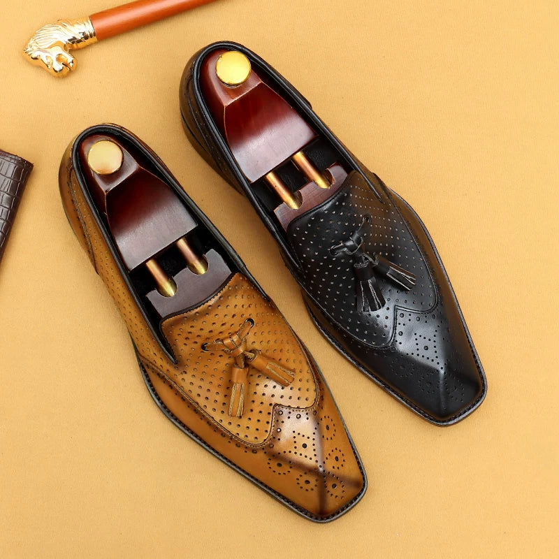 Men's Genuine Leather Loafers, Breathable, Slip-On