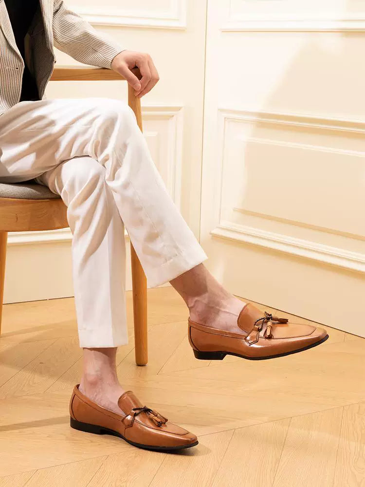 Men's Genuine Leather Loafers, Square Toe, Slip-On