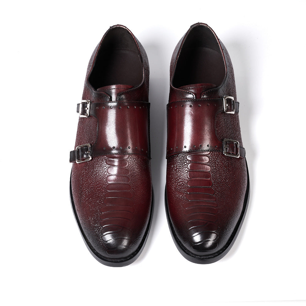 Cross-Border Double Buckle Monk Shoes Men's Goodyear Men's Suit Shoes Men's Slip-on Pointed Handmade Leather Shoes Men