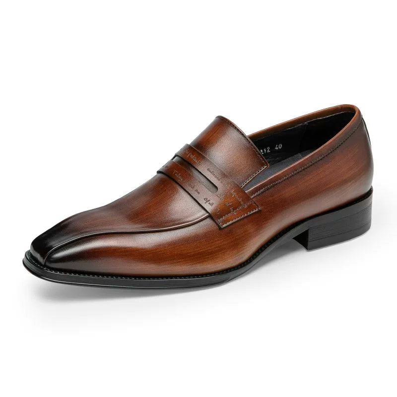 Men's Brown Genuine Leather Loafers, Slip-On, British Style
