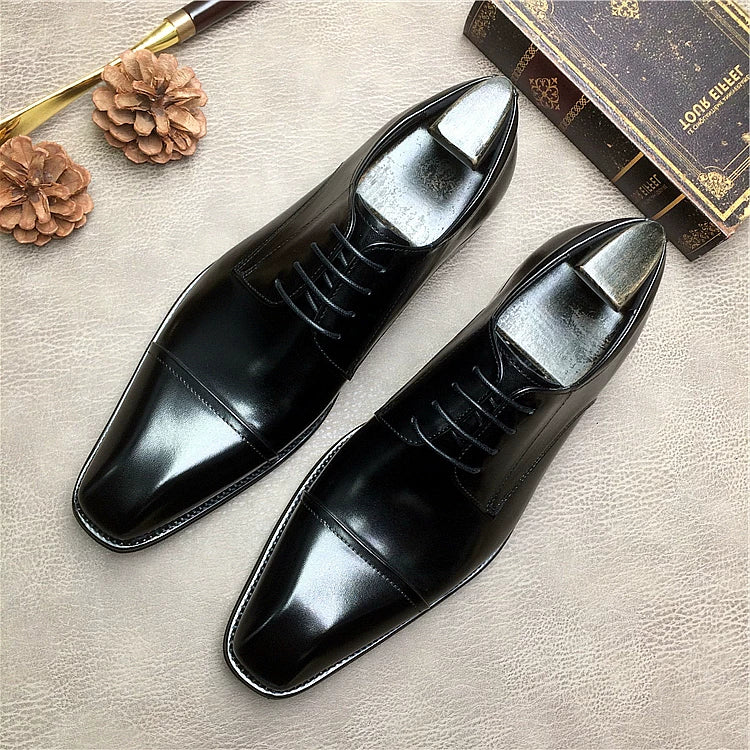Men's Genuine Leather Derby Shoes, Square Toe, Business