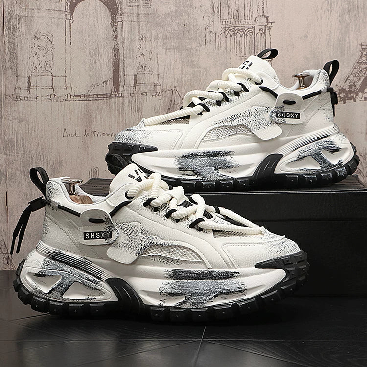 Men's 2026 New Platform Mesh Low-Top Graffiti Athletic Dad Shoes