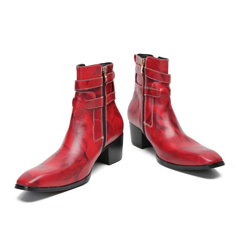 Brand men's leather shoes Martin shoes men's high top British style retro red Korean version foreign trade heightening big scalp shoes