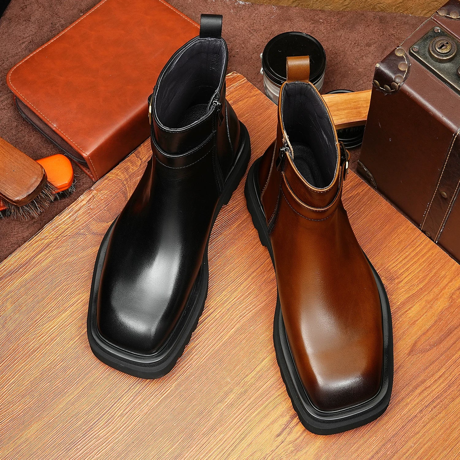 Men's Genuine Leather Martin Boots, Square Toe