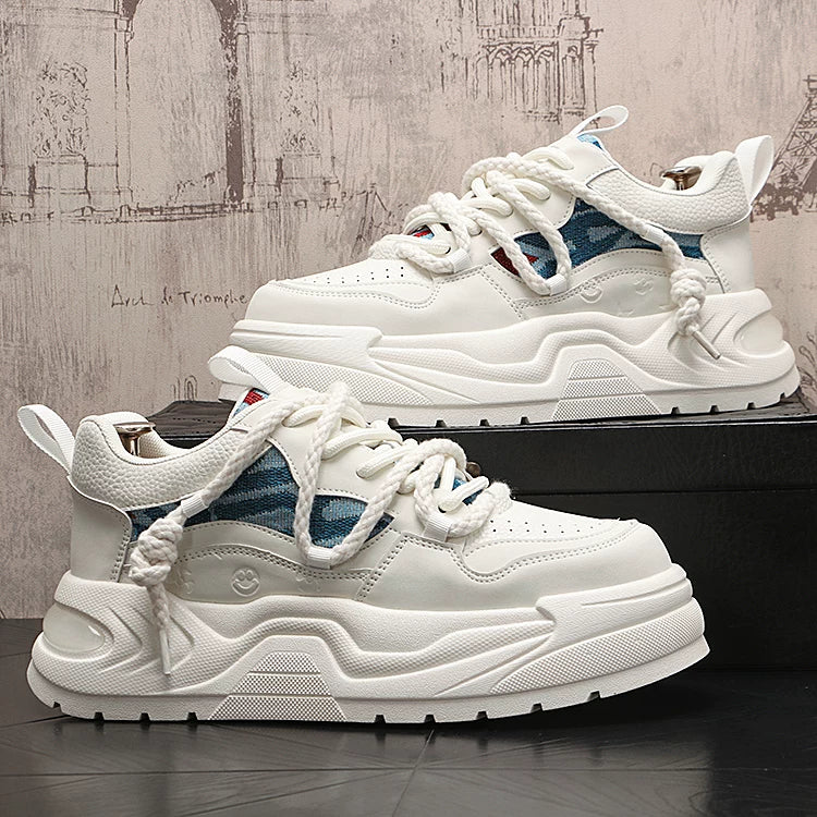 Men's Autumn New Platform Lace-Up Low-Top Color-Block Athletic Skate Shoes