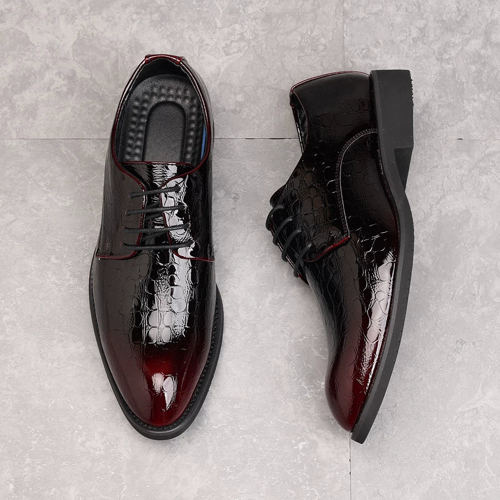 Men's Patent Leather Derby Shoes, Height Increasing, Pointed Toe