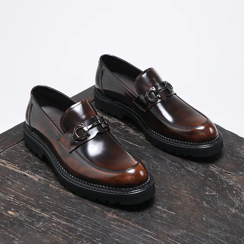 Men's Genuine Leather Loafers, Thick Sole, Slip-On