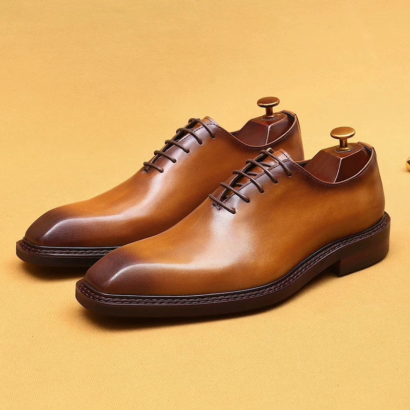 Men's Genuine Leather Formal Shoes, Breathable, Square Toe