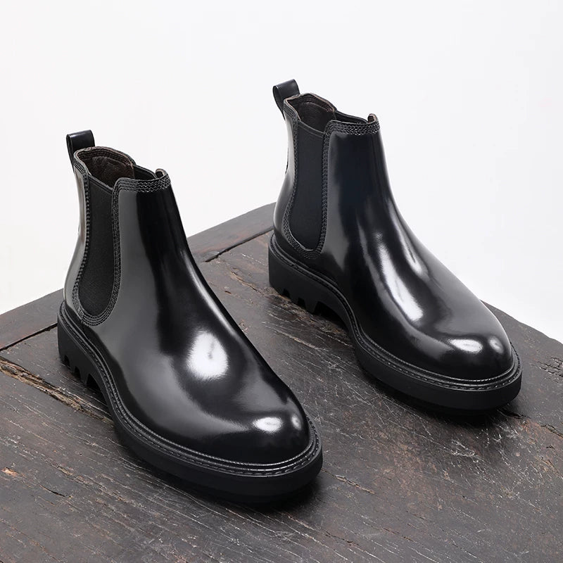 Men's Genuine Leather Chelsea Boots, Height Increasing, Thick Sole