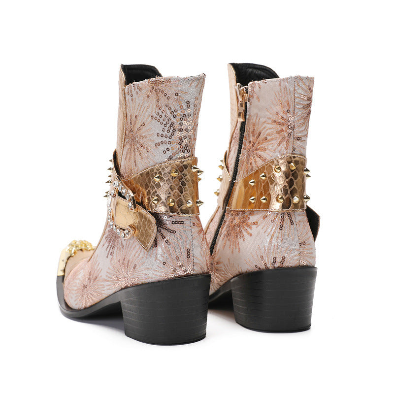 Fashionable British cowhide pointed-toe Chelsea boots, heightening shoes, men's high-top leather shoes, men's boots, leather boots, short boots, trendy shoes