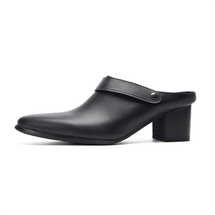 2025 summer new one-word with thick-soled high-heeled slippers men's muffin bottom heightening beach shoes slope heel lazy sandals