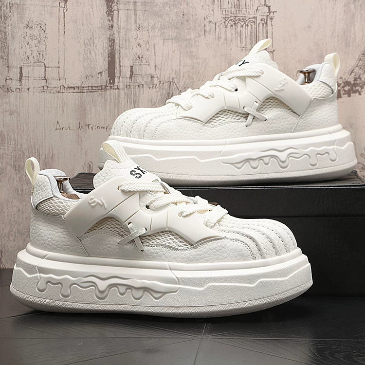 Men's 2026 Spring New Height-Increasing Platform Mesh Athletic White Sneakers