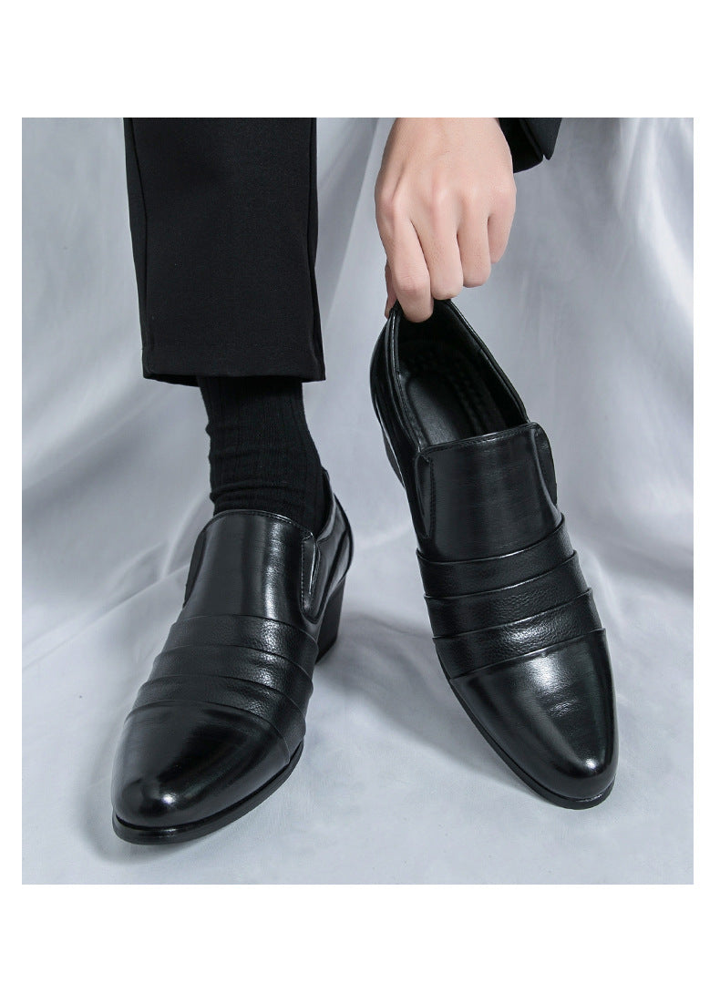 2026 spring new fashion men's business formal leather shoes pointed toe slip-on casual shoes height 6