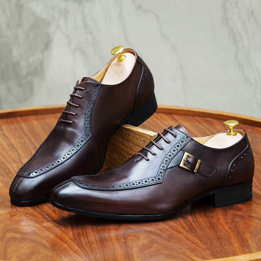 Men's Leather Shoes Leather Business Office Wedding Shoes Oxford Shoes Men's Brogue Formal Wear High