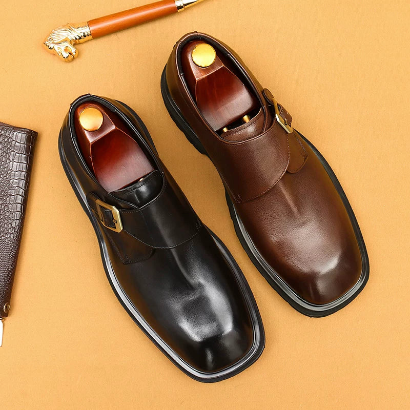 Men's Genuine Leather Leather Shoes, Height Increasing, Thick Sole