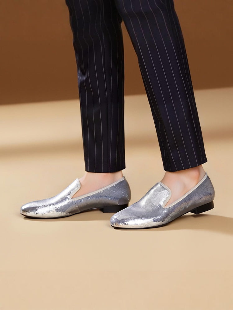 Luxurious two-color sequined men's handmade loafers European and American style fashion party wedding banquet one-step red bottom trendy men's shoes