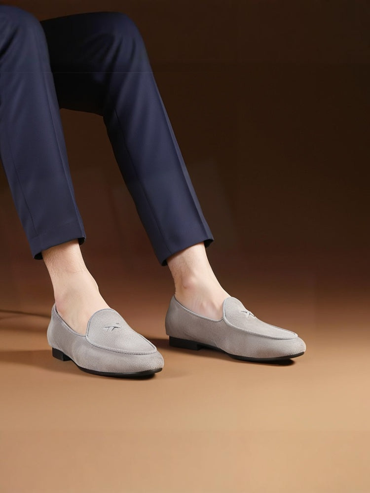 Summer two-color nubuck leather men's handmade loafers British style classic cow suede slip-on smoking shoes for men