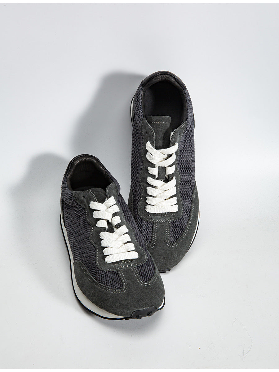 Gray feather argan shoes european station spring and summer new arrival soft breathable leather sports shoes handmade retrocasual board shoes