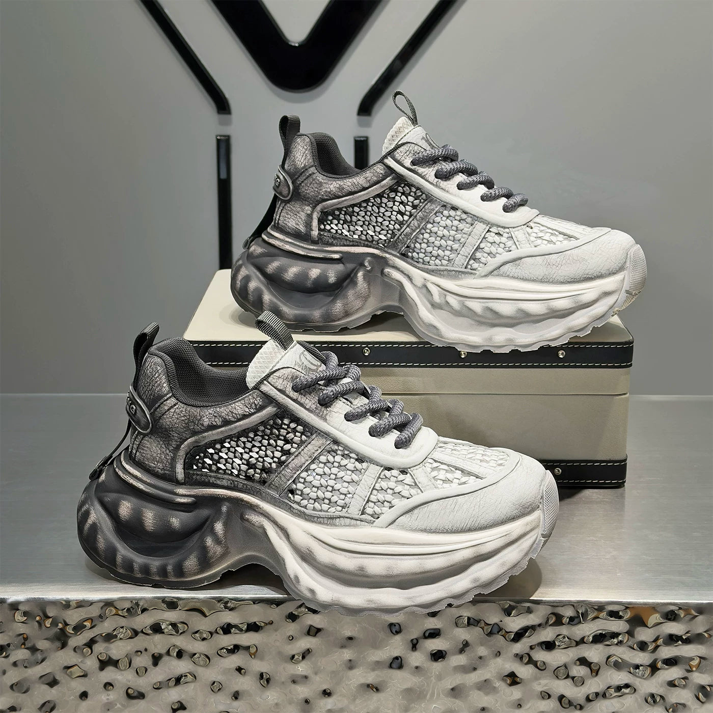 Men's Height-Increasing Platform Breathable Mesh Cut-Out Chunky Dad Sneakers Summer