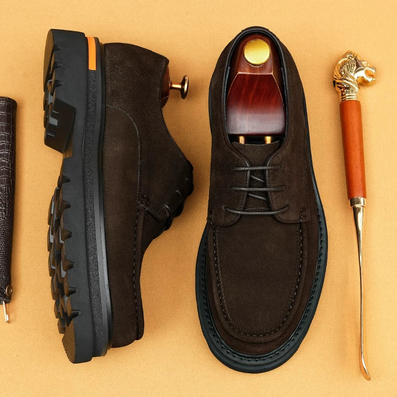 Men's Genuine Leather Derby Shoes, Height Increasing, Thick Sole